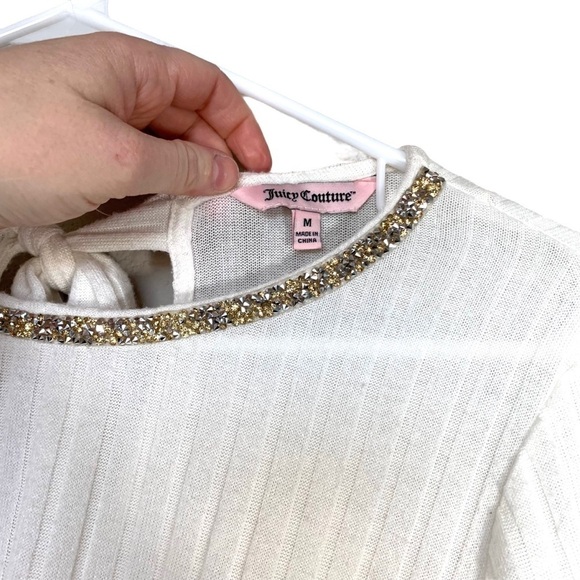 Juicy Couture Y2K White Bling Neck Front Knot Pull On Lightweight Sweater Medium - Picture 7 of 15